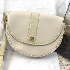Vintage Givenchy Crossbody Bag Medium Cream Leather Lambskin Snakeskin